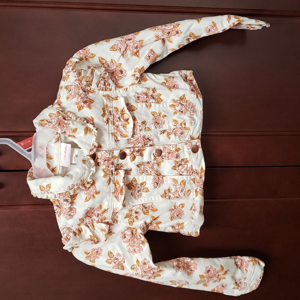 HOST PICK. Girl's Flower Print Denim Jacket Size 4T - Picture 1 of 4